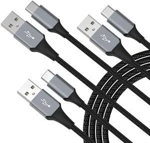 Hrbzo USB C Cable 3-Pack(3ft/6ft/6ft), USB A to USB C Fast Charger Cord Nylon Braided Compatible with 16/15/Plus/Pro/Pro MaxGalaxy S25 S24 S23 S22 A51 S10 S9, and Other USB C Devices-Black