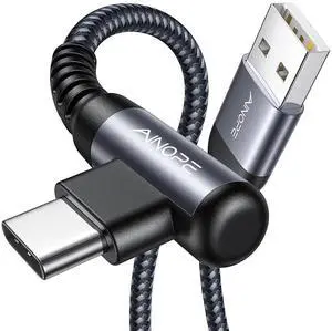 AINOPE USB to USB C Cable [2-Pack, 6.6ft] 3.1A Fast Charger Type C Right Angle, Resistant Nylon Braided C Type Charging Cable Compatible with Galaxy S10 S9 Plus S21, Note 10 9 LG, Type C Charger