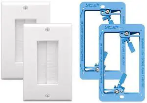 VCE Brush Wall Plate with Low Voltage Box, Decorator Wall Cover with Low Voltage Mounting Bracket for Wall-Mount TV, 2-Pack