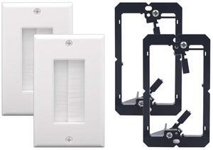 VCE Brush Wall Plate Cable Pass Through with Bracket, Decorator Cover for Low Voltage Cables - White, 2-Pack