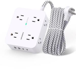 Surge Protector Power Strip - 8 Outlets 4 USB (2 USB C) Charging Ports, Multi Plug Outlet Extender, 5Ft Braided Extension Cord, Flat Plug Wall Mount Desk Charging Station for Home Office ETL