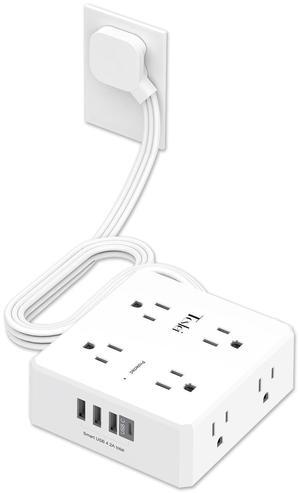 6 Ft Flat Extension Cord, Ultra-Thin Flat Plug Surge Protector Power Strip, 3-Sided Outlet Extender, 8 AC Outlets and 4 USB Ports(1 USB C) for Home, Office, Dorm Room Essentials, ETL, White
