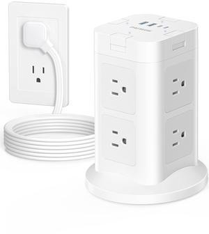 Surge Protector Power Strip Tower with 4 USB (2 USB C), 8 AC Outlets Tower with Individual Switches, 6.5FT Flat Plug Extension Cord with Multiple Outlets for Home Office Dorm Room