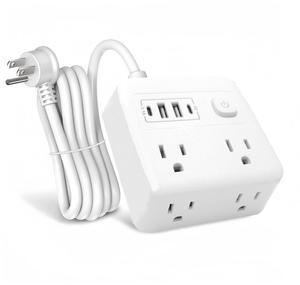 Flat Plug Surge Protector Power Strip, 5 Ft Ultra Sturdy Extension Cord with 4 USB Wall Charger, 4 Widely Outlets Convenient Style Desk USB Charging Station for Travel, Office, Dorm Room
