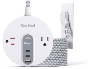 Power Strip Surge Protector with 2 USB C - Ultra Flat Plug Extension Cord with 2 Widely AC Outlets and 3 USB, Small Desktop Charging Station with 5 ft Power Cord, Compact for Travel Home Office Dorm