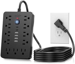 JouleLoom 6 FT Flat Plug Surge Protector Power Strip,11 Multiple AC Outlets with 6 USB Ports (2 USB C), 6 Feet Extension Cord, 1250W/10A, One Touch Switch Button, 17 in 1 Compact powerstrip