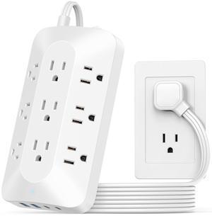 5ft Flat Plug Extension with 4 USB(2 USB C), 3-Sided 9 Outlets Multiple Plug Expander Wall Charger, Ultra Thin Extension Cord, Power Strip Surge Protector for Home Office Kitchen. White