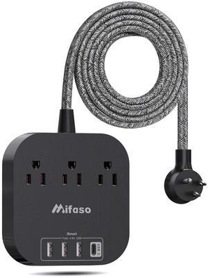 Power Strip with USB C, 3 Outlet 4 USB Ports 4.5A Flat Plug Desktop Charging Station, Non Surge Protector with 5ft Heavy Duty Braided Extension Cord for Cruise Ship Travel Office Home, ETL Listed