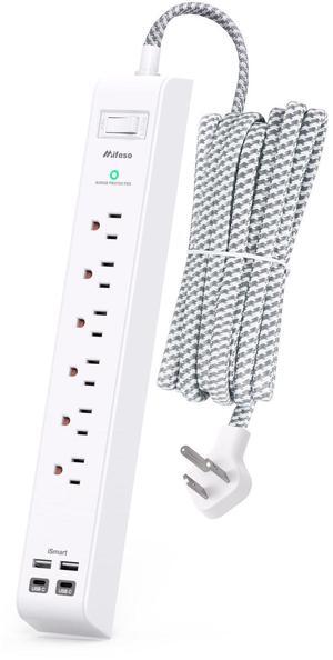 Surge Protector Power Strip 10 ft with 4 USB Ports 2 USB-C 6 AC Outlets, Flat Plug Extension Cord, USB Charging Station, Wall Mountable for Home, Office, Dorm Essentials, 1080J, ETL Listed