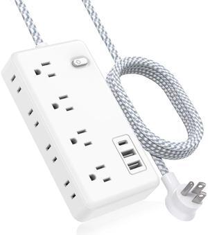 Extension Cord 5FT, Surge Protector Power Strip with 8 Widely Outlets 4 USB Ports, Flat Plug, Wall Mount Outlet Extender, Multiple Outlets for Indoor Home Office, Dorm Room Essentials