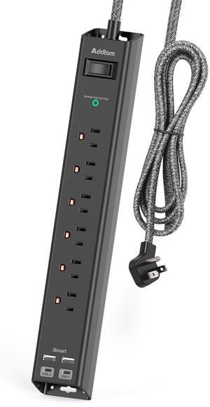Surge Protector Power Strip - Extension Cord with 6 AC Outlets 4 USB (2 USB-C Ports), Flat Plug with Overload Surge Protection, Wall Mount, 5ft, Outlet Extender for Home Office Dorm Room Essentials