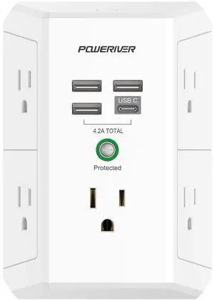 Surge Protector with 4 USB Ports - Multi Outlet Extender for Home, School and Office - ETL Listed, White