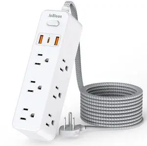 JcBlaon Power Strip Surge Protector,Thin Flat Plug Heavy Duty Extension Cord 5ft, 9 Outlets 3 USB Ports(1 USB C), for Indoor Outdoor Home Office Travel Dorm Room Essentials, White