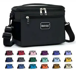 BEIMILY Lunch Box for Men/Women, Small Insulated Lunch Bag, Leak-Proof Soft Cooler Tote Bag, Reusable LunchBox for Work, Travel, Fitness, Picnic with Adjustable Shoulder Strap for Adults (Black)