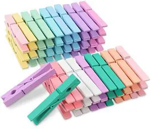 Phinus 72 Pcs Wooden Clothes Pins, 2.9 Inch Clothes Pins for Hanging Clothes, Pictures, Photos, Classroom, Crafts, Decoration, Colorful Clothespins Heavy Duty(Pastel Color)