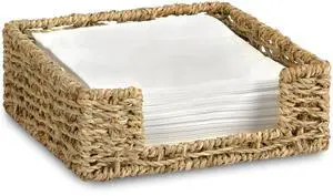 Graciadeco Ratten Napkin Holder for Table, Square Seagrass Serving Tray for Paper Napkins Kitchen Restaurant Dinner Wicker Baskets 7.8" x 7.8" x 2.8"