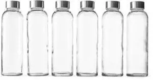 Epica glass bottles with lids  18oz glass water bottles, reusable juice jar with lids for storing juices, reusable water bottle durable & ecofriendly set of 6
