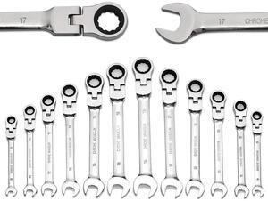 Yashong 12-Piece 8-19mm Metric Flex-Head Ratcheting Wrench Set, Professional Chrome Vanadium Steel Ratchet Wrench, Combination Ended Span Kit with Portable Suspended Bag