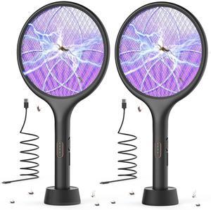 YISSVIC Electric Fly Swatter 4000V Bug Zapper Racket Dual Modes Mosquito Killer with Purple Mosquito Light Rechargeable for Indoor Home Office Backyard Patio Camping (Black)
