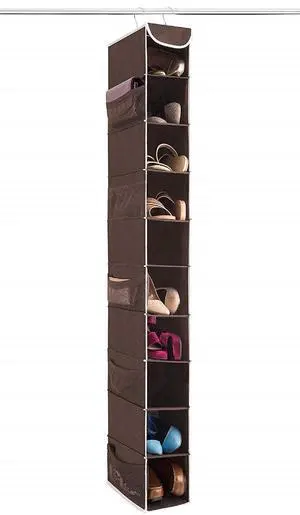 ZOBER Hanging Shoe Organizer for Closet, 10 Shelves - Hanging Shoe Rack W/Side Pockets - Narrow, Space Saving, Durable