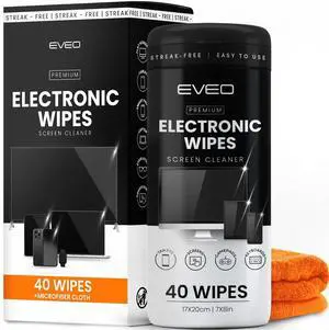 Electronic Wipes Screen Cleaner [40 Wipes] Streak-Free Computer Screen Cleaner & TV Screen Cleaner - Screen Wipes for Electronics, Screen Cleaner Wipes, Laptop Cleaner - [Microfiber Cloth+40 Wipes]