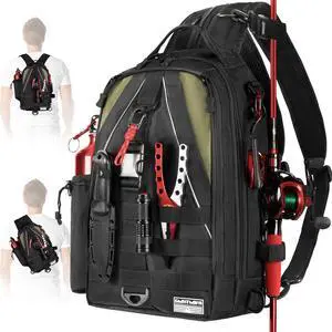 Ghosthorn Fishing Tackle Backpack Tactical Sling Bag with Rod Holder - Fly Fishing Gifts for Gear and Equipment - Men for Women