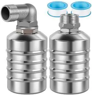 2Pcs Water Level Control Float Valve 304 Stainless Steel Fully Automatic Mini Floating Ball Valve Auto Shut Off Water Tank Controller Valve (1/2" Side water intake and 3/4'' Upper water intake)
