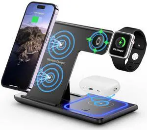 3 in 1 Wireless Charger iPhone Charging Station, Wireless Charger Stand for iPhone 16e 16 15 14 Pro Max 13 12 11,Charging Dock for AirPods 4 3 2 Pro, Apple Watch 10/9/Ultra/8/SE/7/6/5/4/3