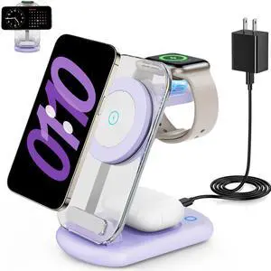 2025 Traveling Wireless Mag-Safe Fast Charging Station,Magnetic 3 in 1 Charger with Light for iPhone 16 15 14 13 12 Pro Max Plus,Apple Watch Series & Air pods 4 3 2 Pro-Gifts for Wife & Husband