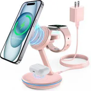 3 in 1 Charging Station for Apple Devices 18W Fast Mag-Safe Charger Stand Magnetic Wireless Charger Station for iPhone16 15 14 13 12 Pro/Pro Max/Plus/Mini AirPods 2/3/Pro iWatch Ultra/8/7/SE/6/5/4/3/2