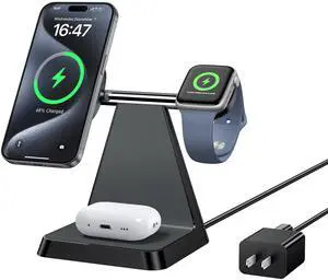 3 in 1 Charging Station for Multiple Devices,Magnetic Wireless Charger Stand for iPhone 16 15 14 13 12 Pro,Charger Dock Compatible with Airpods 2/3/4/Pro/Pro 2