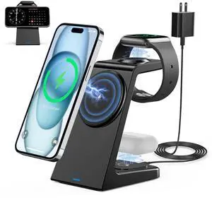 3 in 1 Magnetic Wireless Charging Station Apple 20W Mag-Safe Charger Stand Magnetic Wireless Charger for iPhone 16 15 14 13 12 Pro/Pro Max/Plus/Mini AirPods 2/3/Pro iWatch Ultra/8/7/SE/6/5/4/3/2
