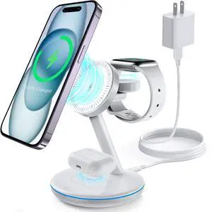 3 in 1 Charging Station for Apple Devices 18W Fast Mag-Safe Charger Stand Magnetic Wireless Charger Station for iPhone16 15 14 13 12 Pro/Pro Max/Plus/Mini AirPods 2/3/Pro iWatch Ultra/8/7/SE/6/5/4/3/2