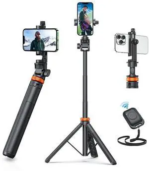 EUCOS 62" Phone Tripod, Tripod for iPhone & Selfie Stick Tripod with Remote, Extendable Phone Tripod Stand & Travel Tripod, Solidest Cell Phone Tripod Compatible with iPhone/Android