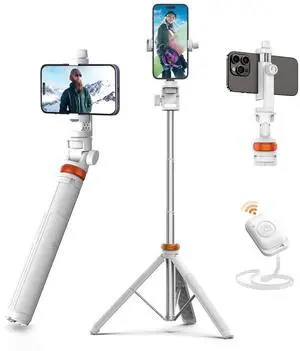 EUCOS 62" Tripod for iPhone, Sturdy Selfie Stick Tripod with Remote & Lightweight Phone Stand, Solidest Portable Cell Phone Tripod, Compatible iPhone Pro Max/Android [White]