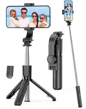 Portable Selfie Stick, 4 in 1 Extendable Phone Tripod Stand with Detachable Wireless Remote & Phone Holder 360° Rotating Mini Travel Tripod Compatible with iPhone 16/15/14/13 Pro/Android/Gopro