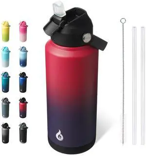 BJPKPK Water Bottle with Straw Lid, 32oz Vacuum Insulated Water Bottles, Metal Stainless Steel Thermos for Sports, Travel, BPA Free Leak Proof Thermos, Cups, Flasks, Tumblers,Charming Red