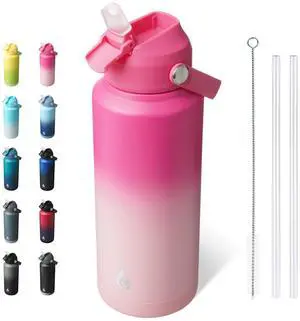 BJPKPK Water Bottle with Straw Lid, 32oz Vacuum Insulated Water Bottles, Metal Stainless Steel Thermos for Sports, Travel, BPA Free Leak Proof Thermos, Cups, Flasks, Tumblers,Cherry