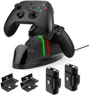 Auarte Controller Charger for Xbox One/Series X|S/Elite Controller, Dual Charging Station Dock with 2x1400mAH(3360mWH) Rechargeable Battery Packs & 4 Covers for Xbox One/S/Elite/Core Controller