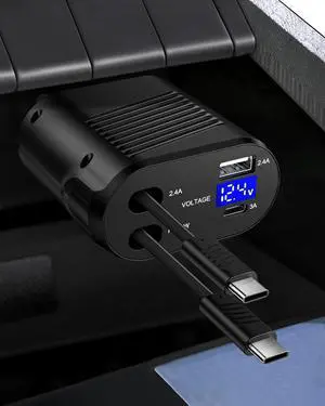 4-in-1 Retractable Car Charger Fast Charging Dual USB Ports & USB C Cables, USBC for iPhone 16e 16 Pro Max 16Pro 15 Plus 14 Samsung Galaxy Cigarette Lighter Cargodor C Type Cord Android Car Charger 4-in-1 Retractable Car Charger Fast Charging Dual USB Ports & USB C Cables, USBC for iPhone 16e 16 Pro Max 16Pro 15 Plus 14 Samsung Galaxy Cigarette Lighter Cargodor C Type Cord Android Car Charger