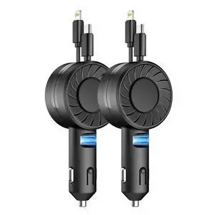 Retractable Car Charger, 2 Pack USB C Car Charger 3 Ports 50W Fast Charging Adapter, Type C Cigarette Lighter for iPhone 15/14/13/12 Pro Max/Apple/Samsung/Android/Pixle