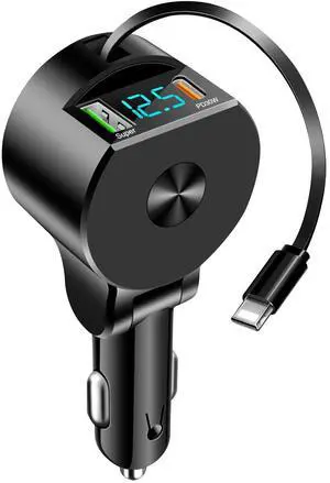 Etre Jeune Retractable Car Charger USB C Fast Charging, PD 30W Fast Car Charger with Retractable Cords Compatible for iPhone, Dad Gift for Father's Day
