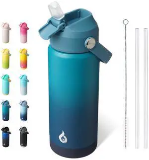 BJPKPK Insulated Water Bottle with Straw Lid, 18oz Thermos Water Bottles with Soft Nozzle, Flex Handle & Non-slip Boot, BPA Free Leak Proof Stainless Steel Metal Thermos, Tumblers, Cups,Vast