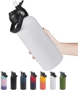 Fijinhom 32oz Insulated Stainless Steel Water Bottle, Wide Mouth Double Wall Vacuum, Silicone Straw, Sweat & Leak Proof, BPA Free Insulated Water Flask for Travel, Keep Cold 24h Hot 12h, White