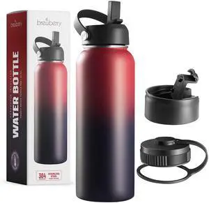 Brewberry Stainless Steel Insulated Water Bottle and Travel Mug for Hot and Cold Beverages, Wide Mouth, Double Wall Insulated Hydration Sports Water Bottle for Hiking, Biking, Outdoor, 32 OZ BPA Free
