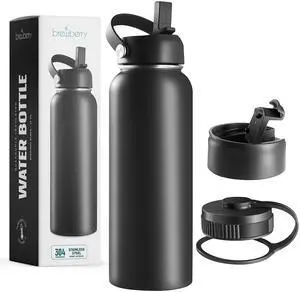 Brewberry Stainless Steel Insulated Water Bottle and Travel Mug for Hot and Cold Beverages, Wide Mouth, Double Wall Insulated Hydration Sports Water Bottle for Hiking, Biking, Outdoor, 32 OZ BPA Free