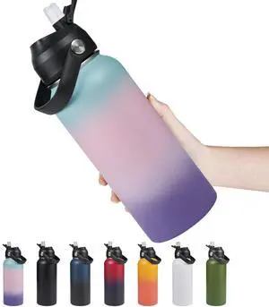 Fijinhom 32oz Insulated Stainless Steel Water Bottle, Wide Mouth Double Wall Vacuum, Silicone Straw, Sweat & Leak Proof, BPA Free Insulated Water Flask for Travel, Keep Cold 24h Hot 12h, Pink
