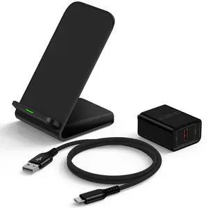 15W Wireless Charger Stand with QC 3.0 Fast Charging Adapter for Samsung Galaxy S25 Edge S24 Ultra S23 S22 S21 S20 Z Flip 6 5 4 Z Fold 6 5 4 3, iPhone 16 15 14 13 12 Pro Max, Google Pixel 9 8 7 6 5 4