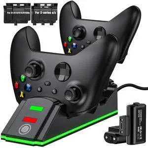 Dual Xbox Controller Charging Station with 2×4320mWh Rechargeable Batteries - Fast Charger Dock for Xbox Series X|S/Xbox One/Elite Controllers, LED Display & USB-C Cable Included