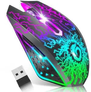VersionTECH. Wireless Gaming Mouse, Rechargeable Computer Mouse Mice with Colorful LED Lights, Silent Click, 2.4G USB Nano Receiver, 3 Level DPI for PC Gamer Laptop Desktop Chromebook Mac-Black